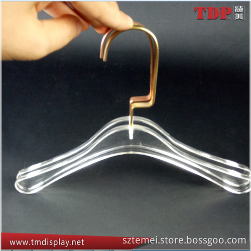 Factory Directly plastic acrylic hanger laundry hanger clothes hanger Clear V Shape Lucite Hanger with Gold Metal Hook and clips